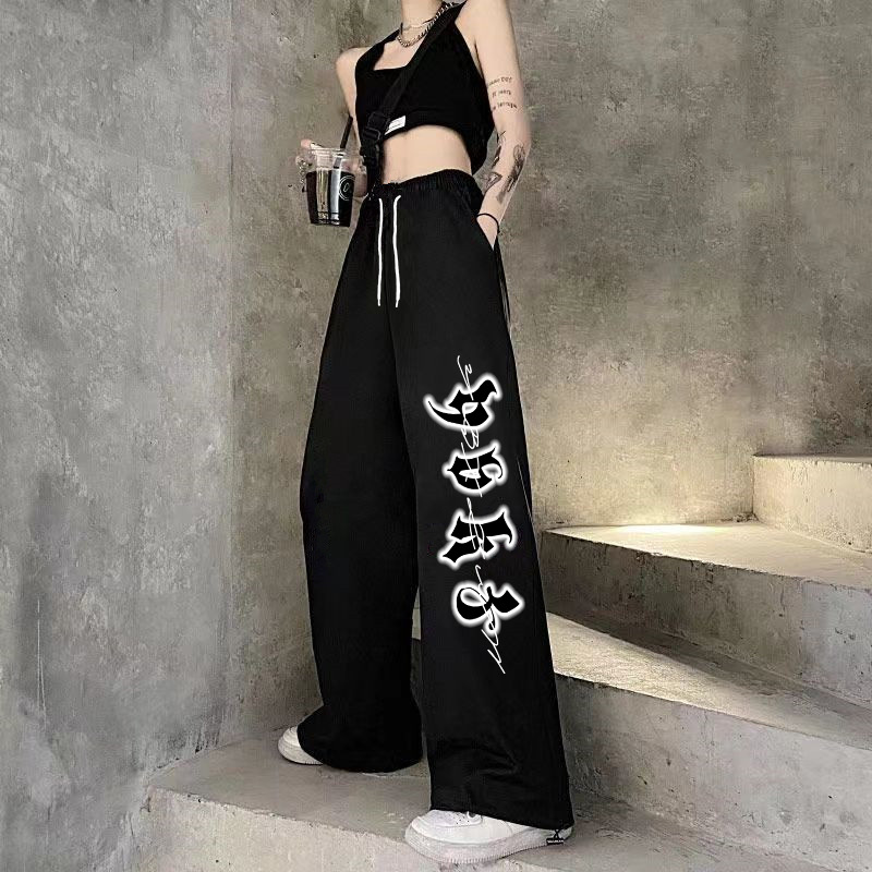 Hip-Hop Drawstring Hip-Hop American Street Style Hiphop Casual Pants Sports Loose Dipping Letter Printed Wide-Leg Pants