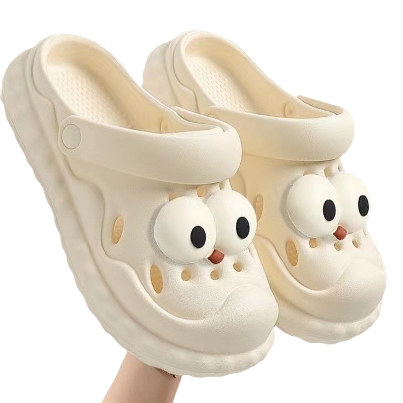 2024 New Summer Dung Feeling Beach Thick Sole Cute White Hole Mesh Infrared Wear Sandals Women's Heading Shoes