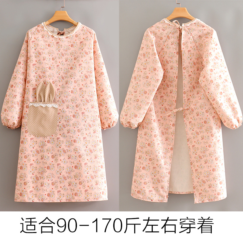 Picture of Long-sleeved Canvas Apron Women's Korean-style Household Kitchen Cooking Overalls Breathable Catering Overalls Anti-fouling Adult Apron
