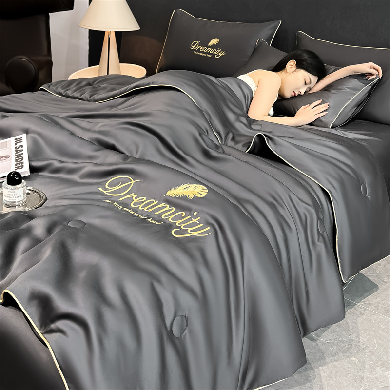 Picture of Class a Washed Ice Silk Summer Quilt Four-Piece Set of Summer Cool Quilt That Can Sleep Naked, Embroidered Air-Conditioned Quilt, Cool Silk Summer Thin Quilt