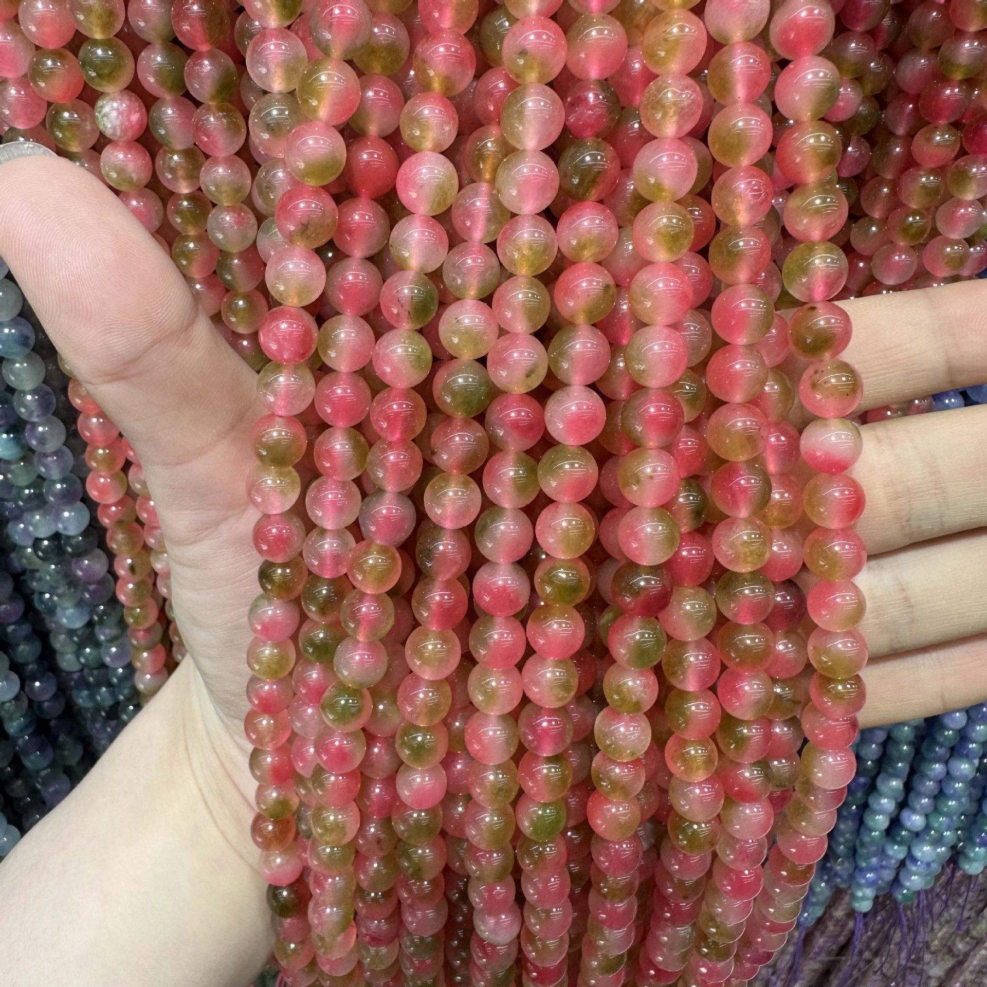 Picture of Live hot grade a chalcedony 8mm two-color round beads beads handmade diy Internet celebrity matching in stock jewelry