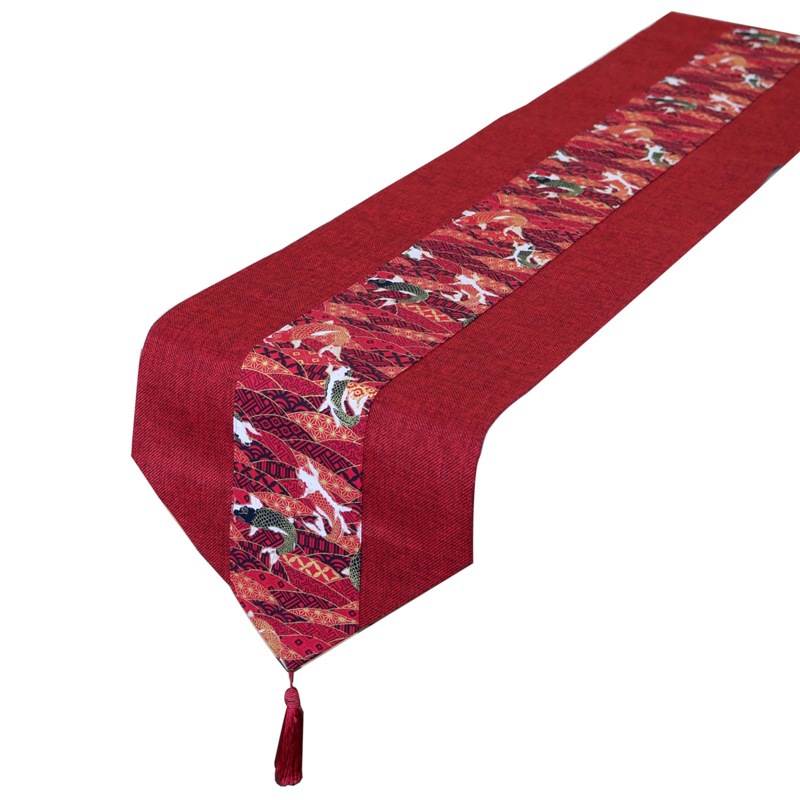 Picture of Chinese Wedding Ceremony Wedding Table Fabric Tea Table Festive Red Table Flag New Year Chinese Style Cotton and Linen Vintage Long Towel