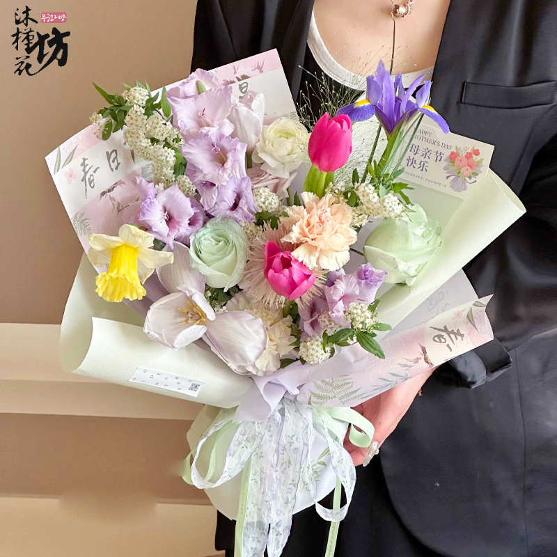 Manufacturer Wholesale Valentine's Day Gift Flower Wrapping Paper Spring Warm Flower Wrapping Paper Macaron Color Flower Shop Wrapping Paper