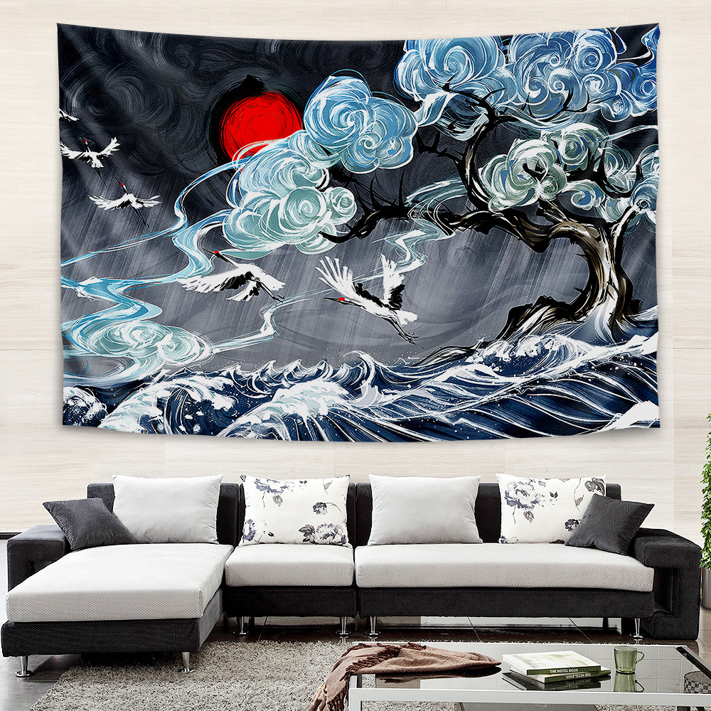 Picture of Internet Celebrity Background Cloth Ins Style Ukiyo-e Wall Cloth Tapestry Bedroom Room Decoration Background Wall Bedside Hanging Cloth