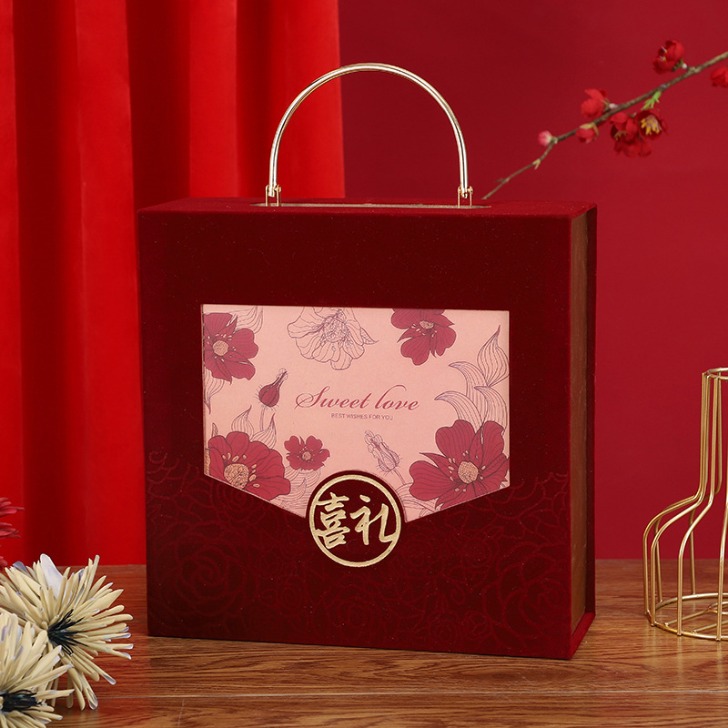 New Chinese style hand gift box wedding candy box light luxury portable gift box candy gift box back gift box