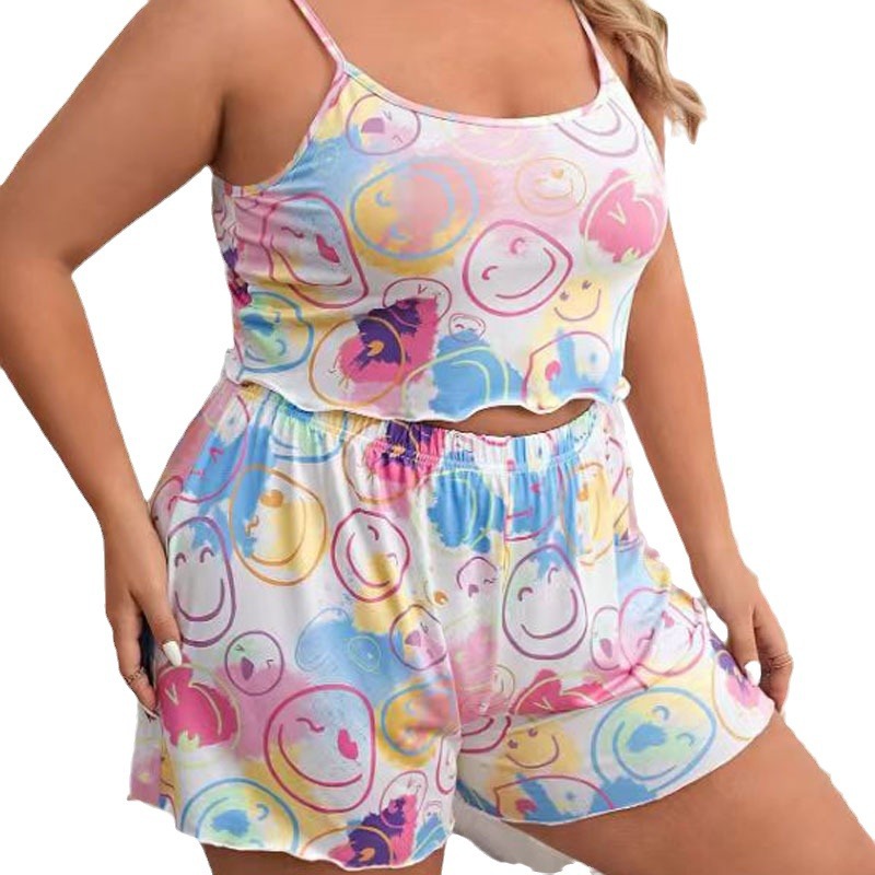 Picture of Cross-border Amazon temu European and American Style Large Size Plus Size Pajamas Sling Set Casual Printing Large Size Women's Clothing