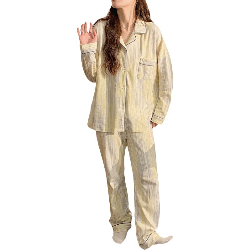 New Korean style spring and autumn women's pajamas long sleeve bubble wrinkle Internet celebrity high-grade outdoor home wear suit