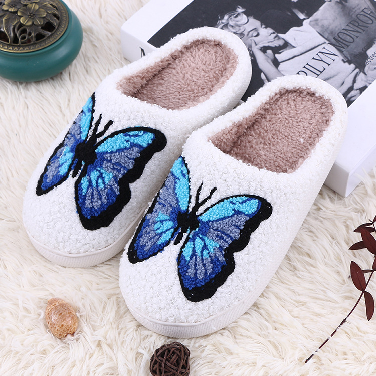 Cross-border blue butterfly cotton slippers home cartoon cotton slippers indoor warm plush cotton slippers