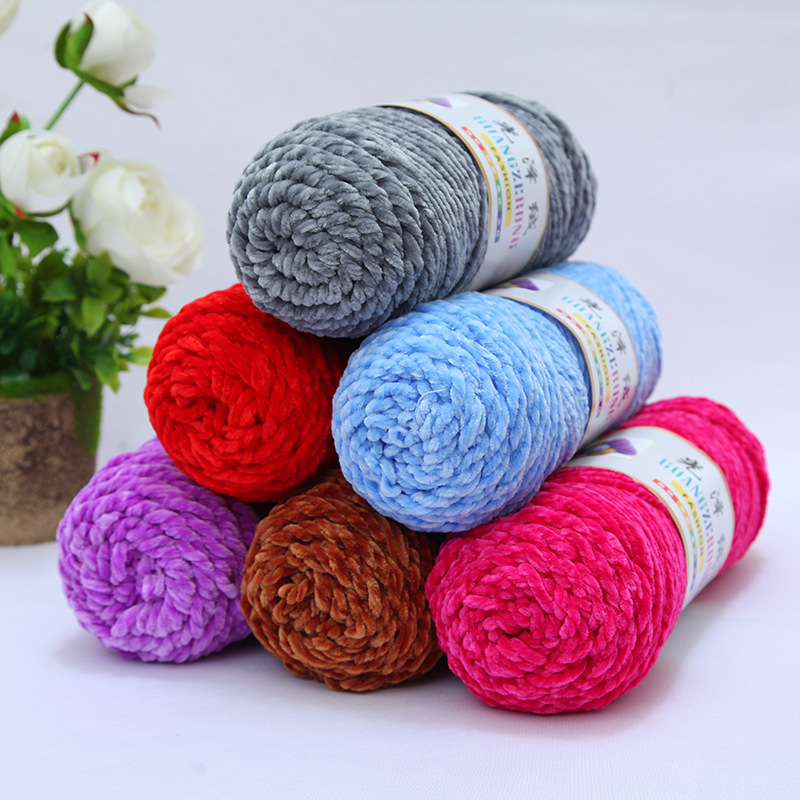 Picture of 3 Strands of Chenille Velvet Yarn for Crocheting Shoes, Thick Yarn for Autumn and Winter DIY Handmade Knitting, Scarf Yarn, Pure Handmade Knitting