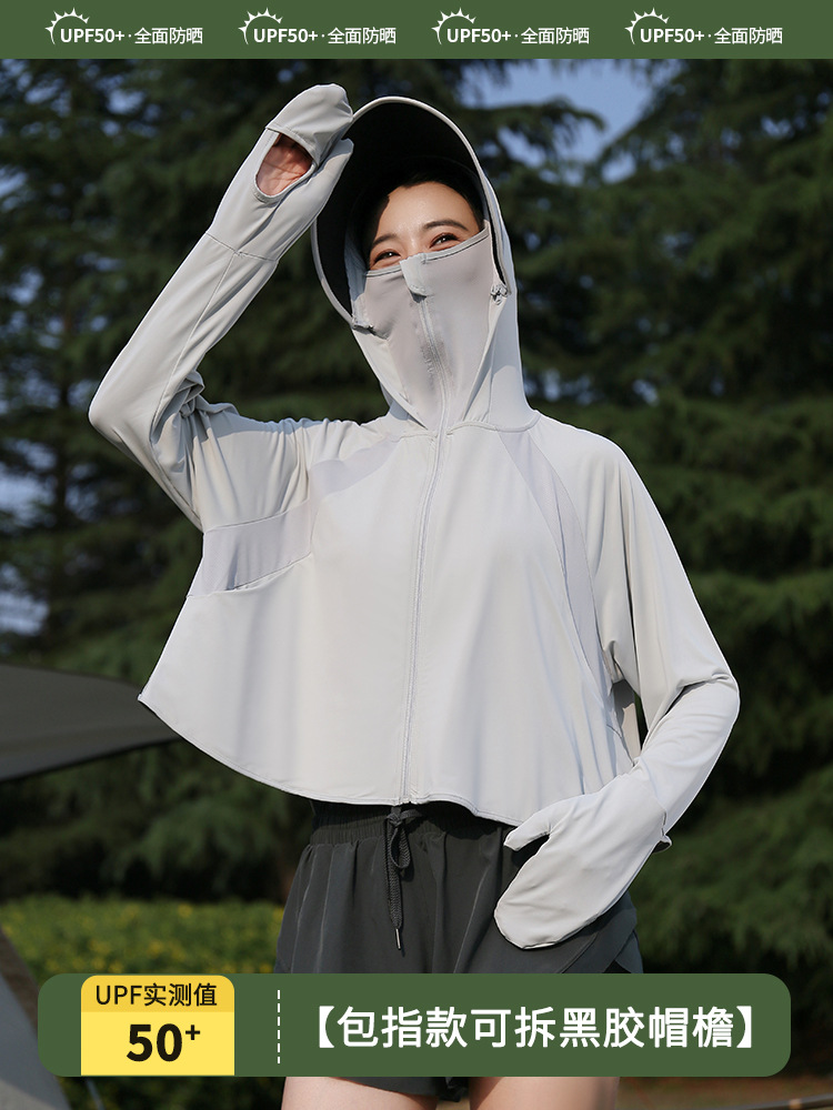 Picture of Women's Summer Sun Protection Clothing 2025 Black Rubber Brim Removable Upf50+ Anti-Uv Cycling Thin Sun Protection Clothing