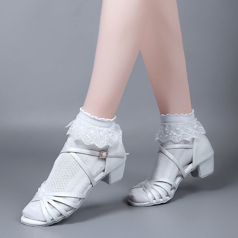 Professional Children's White Latin Dance Shoes Girls' Dance Shoes Children's Practice Shoes Indoor Cowhide Bottom National Standard Dance Shoes