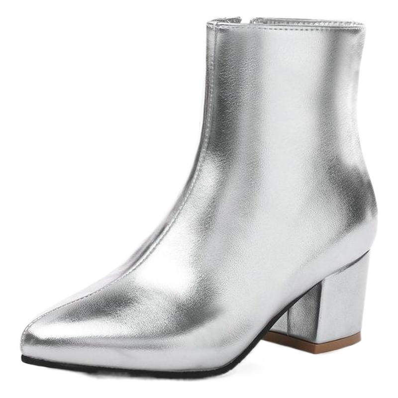 Foreign trade new short boots fashion zipper women's short boots size thick heel women's boots Gold Silver high heel dance shoes