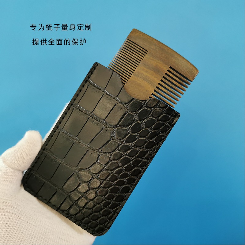 Picture of Factory Hot Crocodile Pattern PU Sandalwood Comb Special Protective Cover Massage Comb Leather Cover Horn Comb Portable Storage Cover