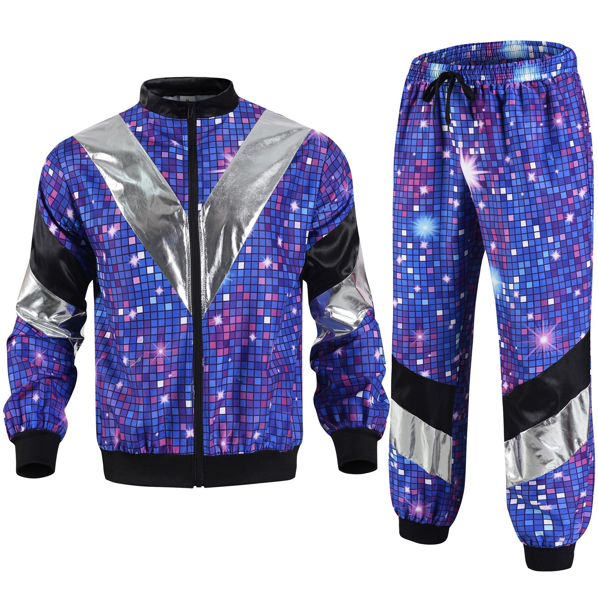 Cross Border 80 s Disco Sportswear Jacket and Pants Jogging Suit Retro Style Carnival Theme Party
