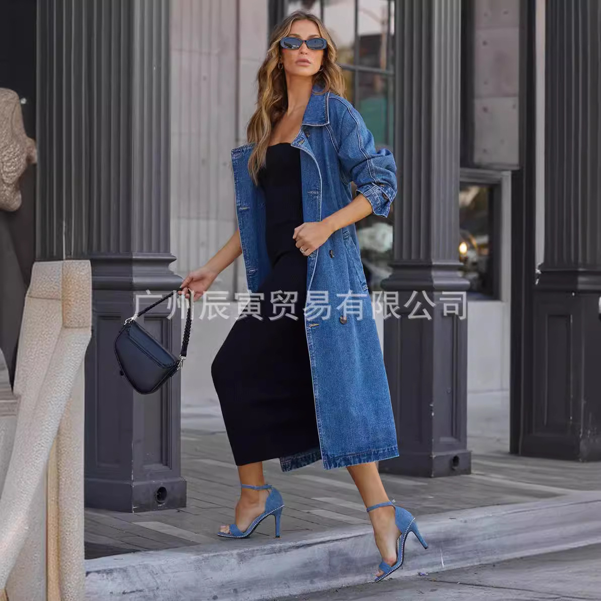 Picture of ins new European and American autumn and winter women's trench coat denim cotton solid color double pocket long buckle loose coat