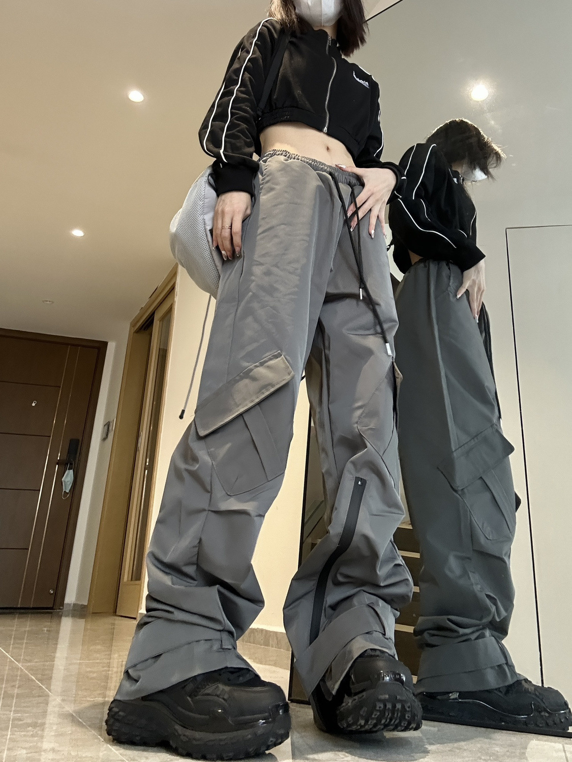 Dark Casual Straight Wide-Leg Pants Vibe Personalized Street Functional Assault Pants High-Waisted Loose Cargo Pants Trendy