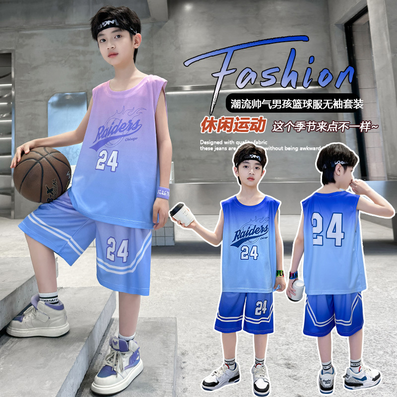 Boys' Basketball Clothes Quick-drying suit Sleeveless Summer Vest Children's Handsome Boys Summer Clothes Middle and Big Kids Sports Jersey