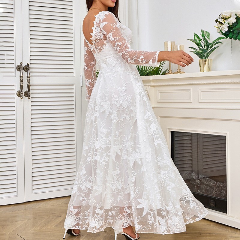 Picture of 2025 Cross-Border Spring New European and American Clothing Amazon Long-Sleeved One-Shoulder Bridal Wedding Dress Long Skirt