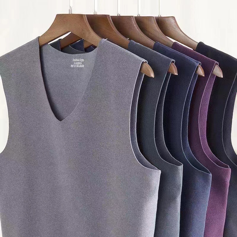 Men's Seamless Warm Vest Men's Fleece-Lined Thickened Slim-Fit Base Shirt Stretch Heating Autumn and Winter Underwear Vest Top