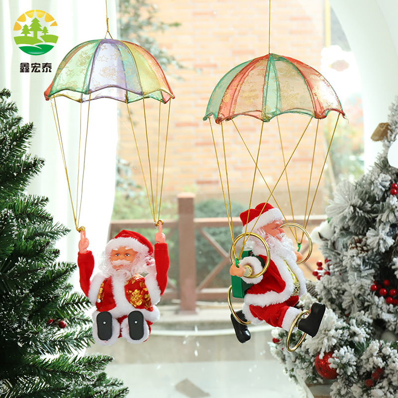 Electric skydiving Santa Claus parachute somersault doll Christmas pendant toy electric old man factory wholesale