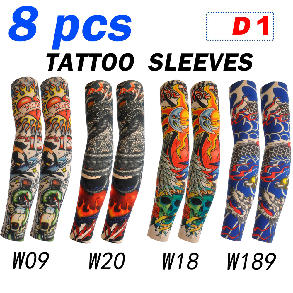 8 Combination Flower Arm Tattoo Sleeve Seamless Outdoor Riding Tattoo Sun Protection Sleeve Riding Tattoo Sleeve Cross Border