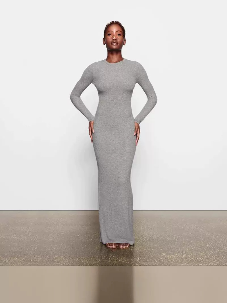 Picture of Sk**S Long-Sleeved Dress Kardashian Round Neck Shaping Slim Home Bottoming Long Dress Winter Elegant