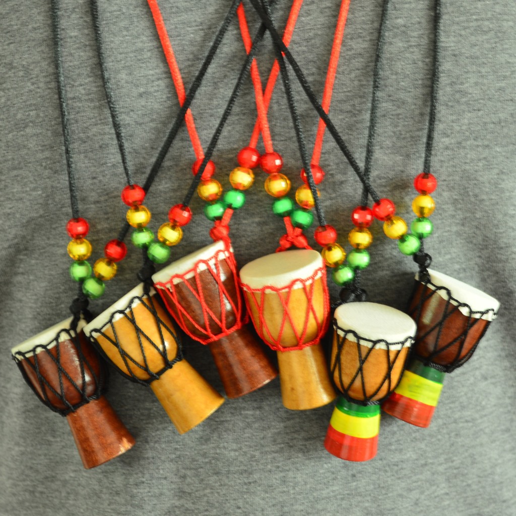 Picture of African Drum Pendant African Tambourine Necklace Jewelry Travel Gift Souvenir Solid Wood Handmade Sheepskin Sewing