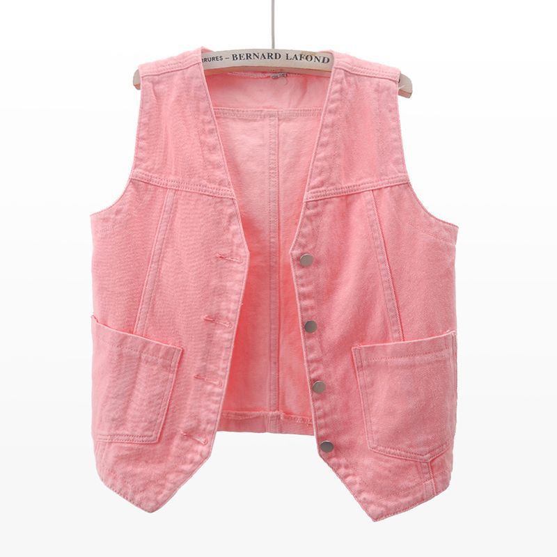 Spring and Autumn Versatile Casual V-Neck Denim Vest for Women, Summer Short Trendy Small Vest Jacket