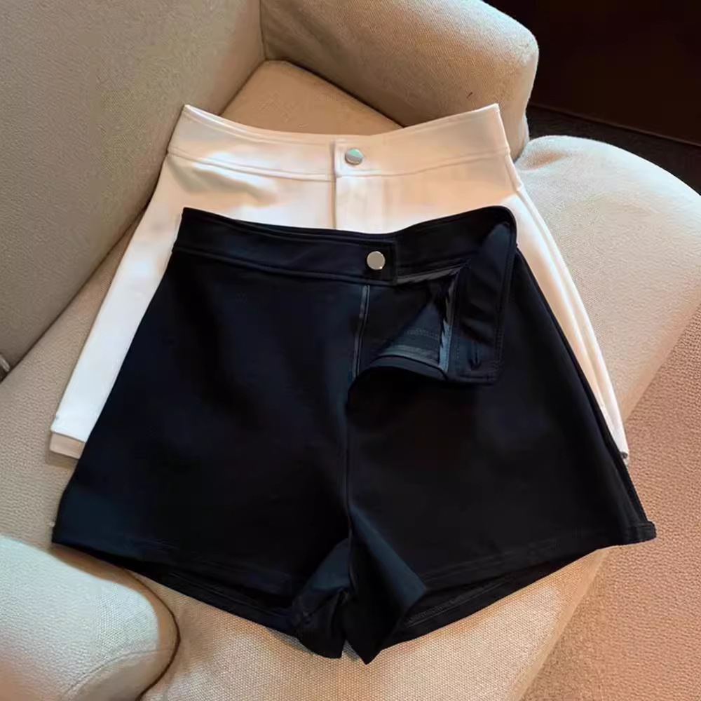 2025 Spring and Summer High-Waisted Slimming Look A-Line Black Lower Body Missing Tight Elastic Sexy Hot Pants Shorts for Women