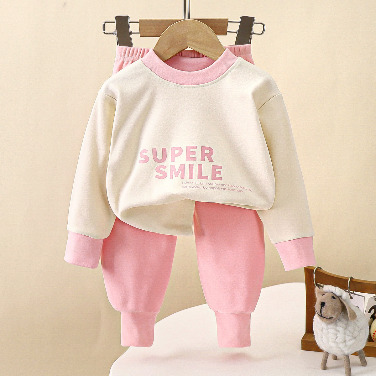 Picture of Children's Underwear suit Double-Sided Fleece Autumn Clothes Autumn Trousers Boys Home Clothes Autumn and Winter Girls' Pajamas Round Neck New