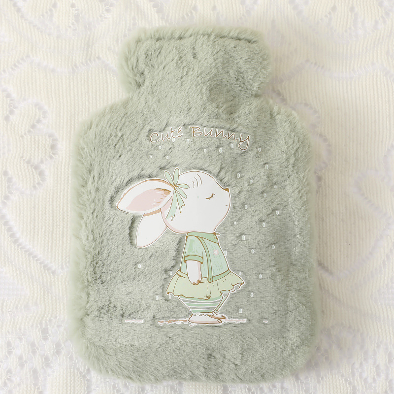 Picture of Rabbit Fur Hand Warmer Bag Filled with Water Hot Water Bottle Cartoon Plush Hand Warmer Hand Warmer Removable and Washable Hot Water Bag Thickeneded Explosion-Proof