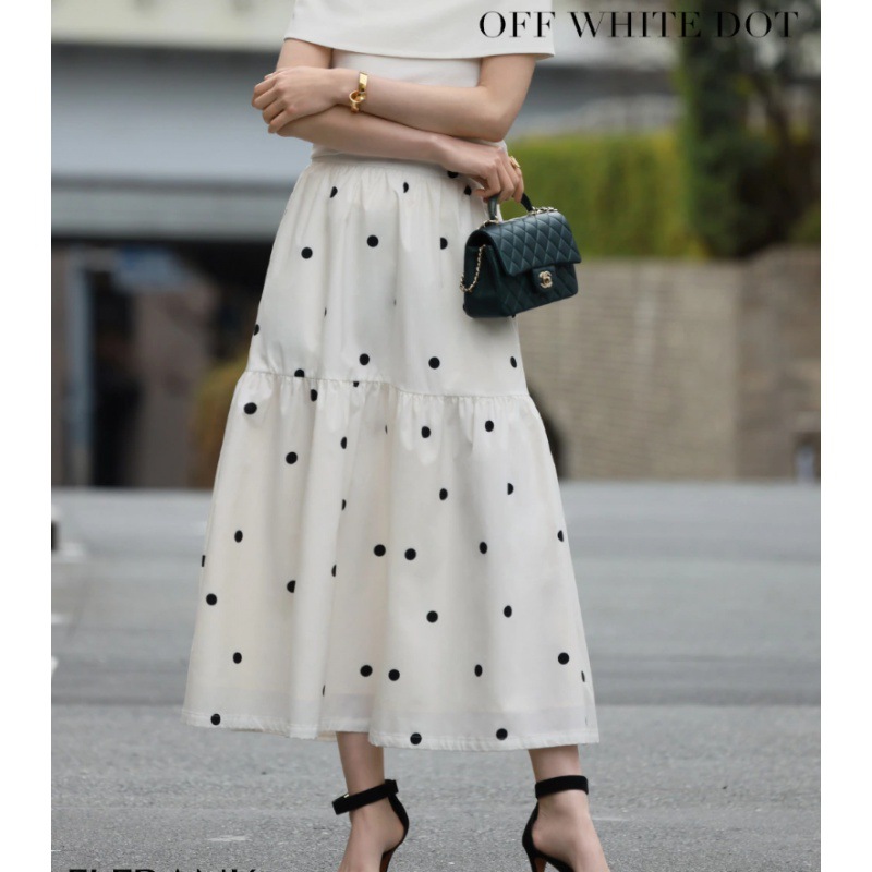 Multiplication Japanese polka dot print flared skirt back elastic waist design polka dot skirt