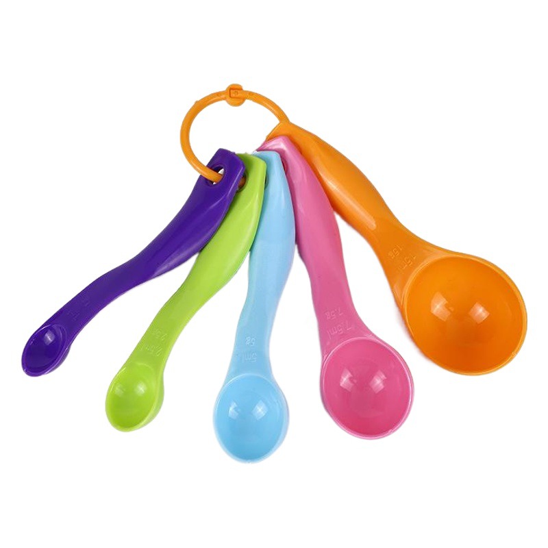 Kitchen baking tools color measuring spoon five-piece set with scale plastic milk powder spoon measuring spoon children's toys suit