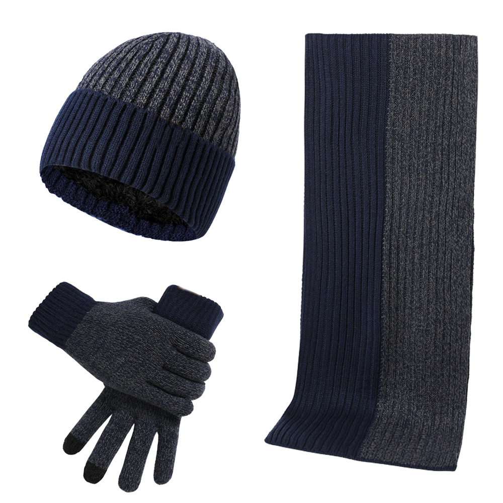 Picture of Amazon autumn and winter New European and American wool hat suit color matching knitted hat thickened scarf gloves three-piece set