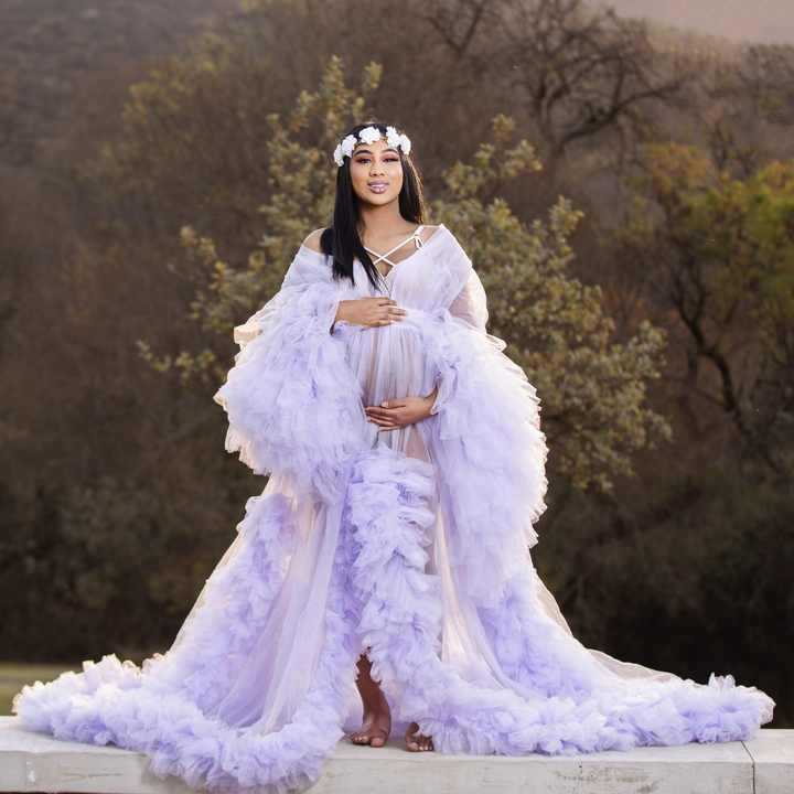European and American Foreign trade hot selling mesh tail double cardigan bathrobe bridal morning gown pregnant women photography tail evening gown long dress