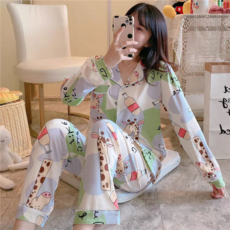 Picture of Japanese Pajamas Women's Spring and Autumn Long Sleeve Cardigan Cute Printed Radish Student Home Clothes suit Cross-border Southeast Asia