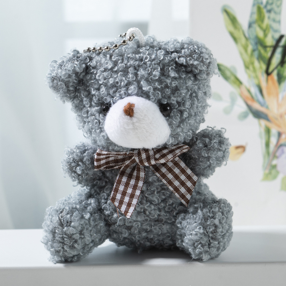 Picture of Cute cartoon mini bow tie bear short plush doll toy bag car keychain pendant doll wholesale