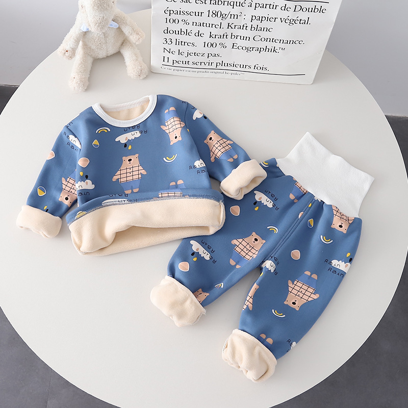 Picture of Children's clothing for boys and girls high waist printed thermal underwear two-piece set 2024 autumn and winter new baby pajamas suit wholesale