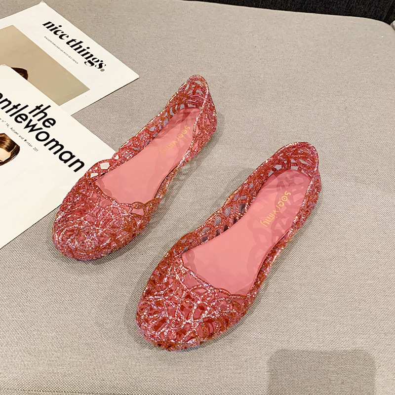 Picture of Hollow closed toe sandals summer shiny crystal dance shoes jelly shoes flat soft bottom hole beach shoes women Wholesale