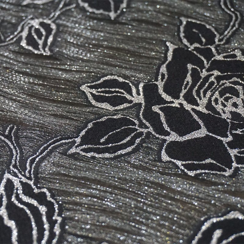 New fashionable hollow gold and silver thread black background peony blooming jacquard fabric women's dress, formal wear, luggage