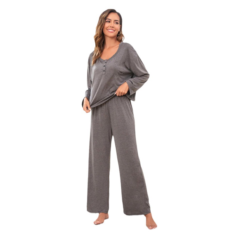 Amazon Foreign Trade European and American Women's Pajamas Autumn and Winter Loose Casual Long-Sleeved Home Clothes Set Cross-Border Aliexpress