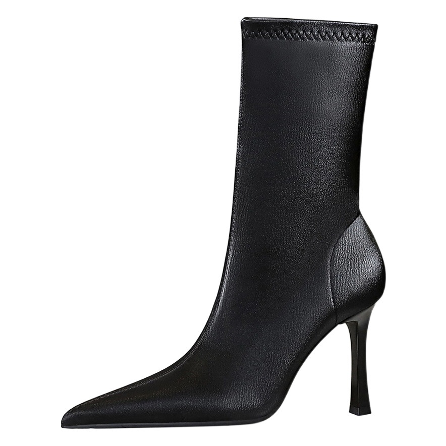 325-5 retro European and American style fashionable sexy slimming banquet short boots super high heel pointed winter women's boots short boots