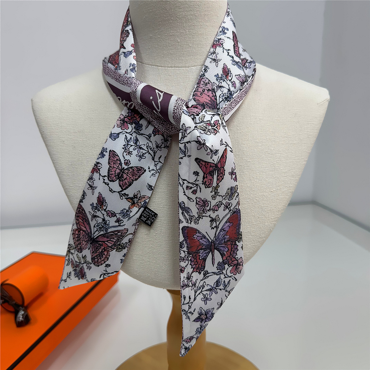 Picture of 2025 Butterfly Ribbon Imitation Silk Twill Thick Hairband Long Small Silk Scarf Women's Bag Butterfly Ribbon Silk Scarf