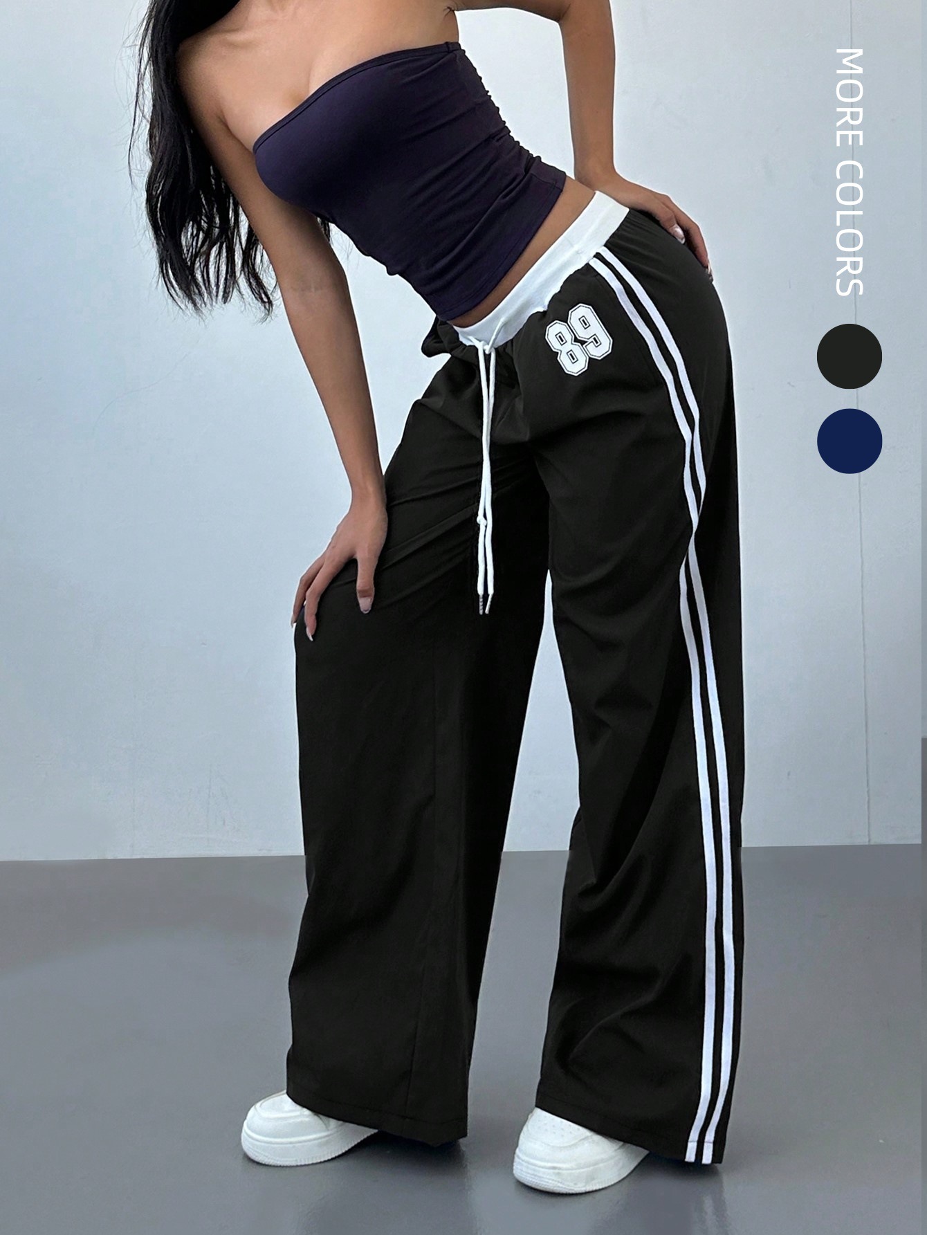 Cross-border American Striped Wide-leg Pants Women's 2025 Autumn and Winter New High Waist Loose All-match Straight Pants Casual Sports