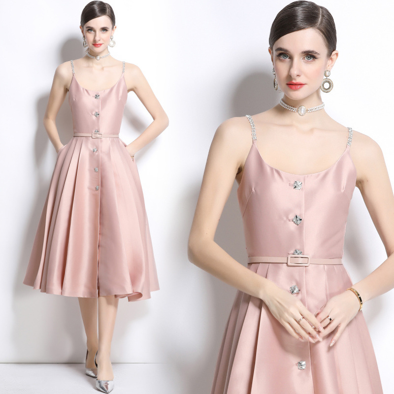 Sexy Strap Diamond Backless Socialite High-end Large Skirt dress Dress