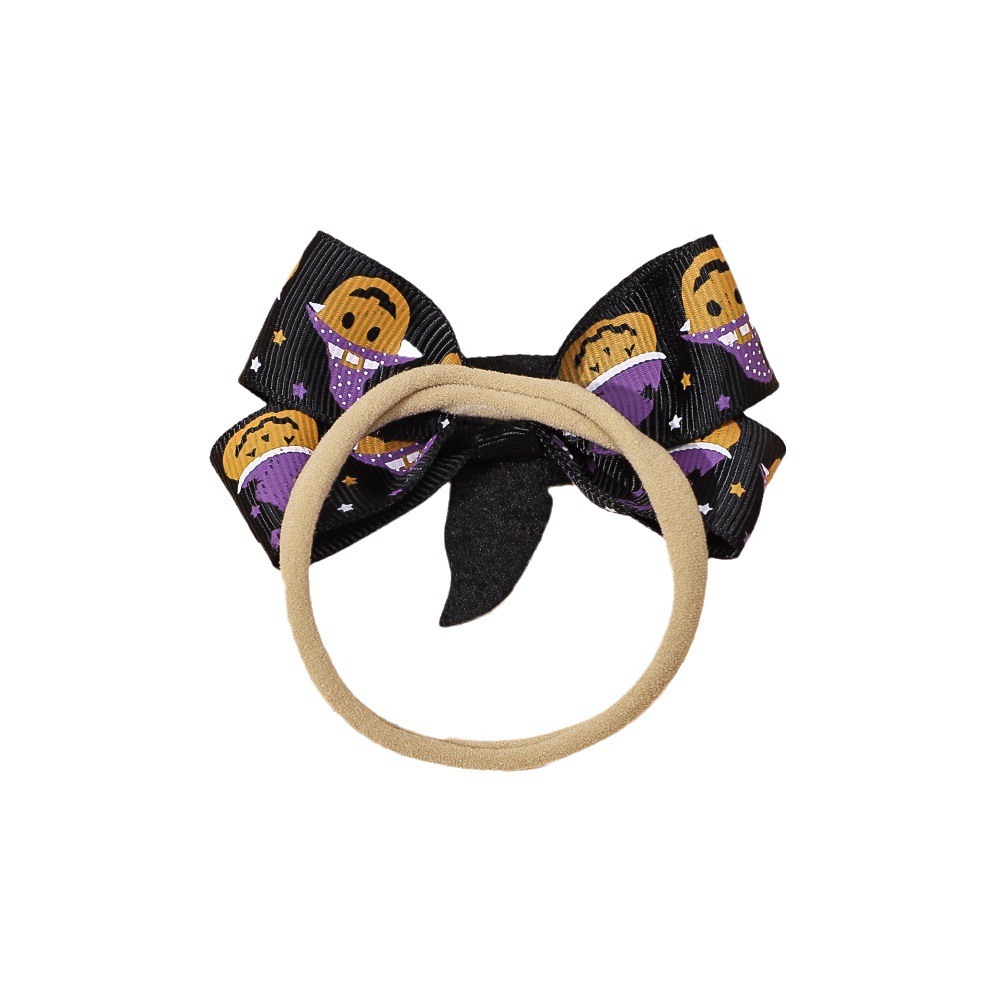 Picture of European and American New Children's Hair Band Halloween Hat Witch Pumpkin Skull Print Bow Baby Hair Accessories