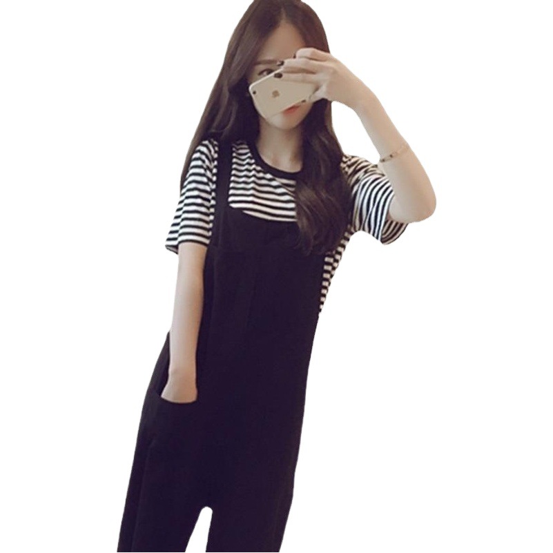 Casual Suspender Pants for Female Students 2023 Spring and Summer New Korean-style Loose Slim Two-piece Suit Harlan Ankle-length Pants