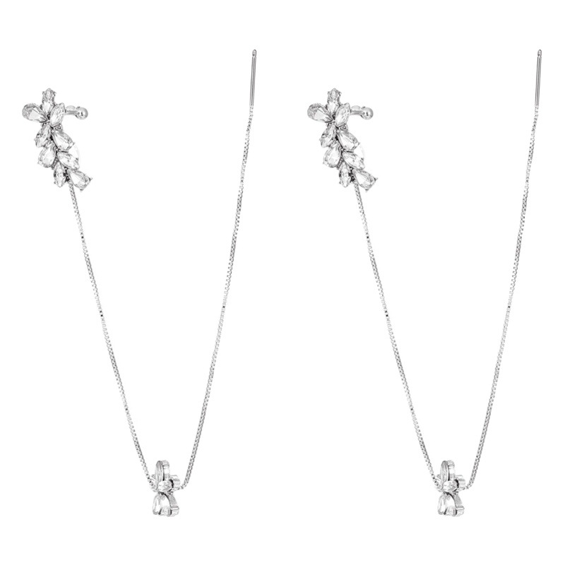 Korean Style New Flower Ear Stud Ear Bone Clip One-piece Women's ins Niche Design Long Tassel Elegant Earrings