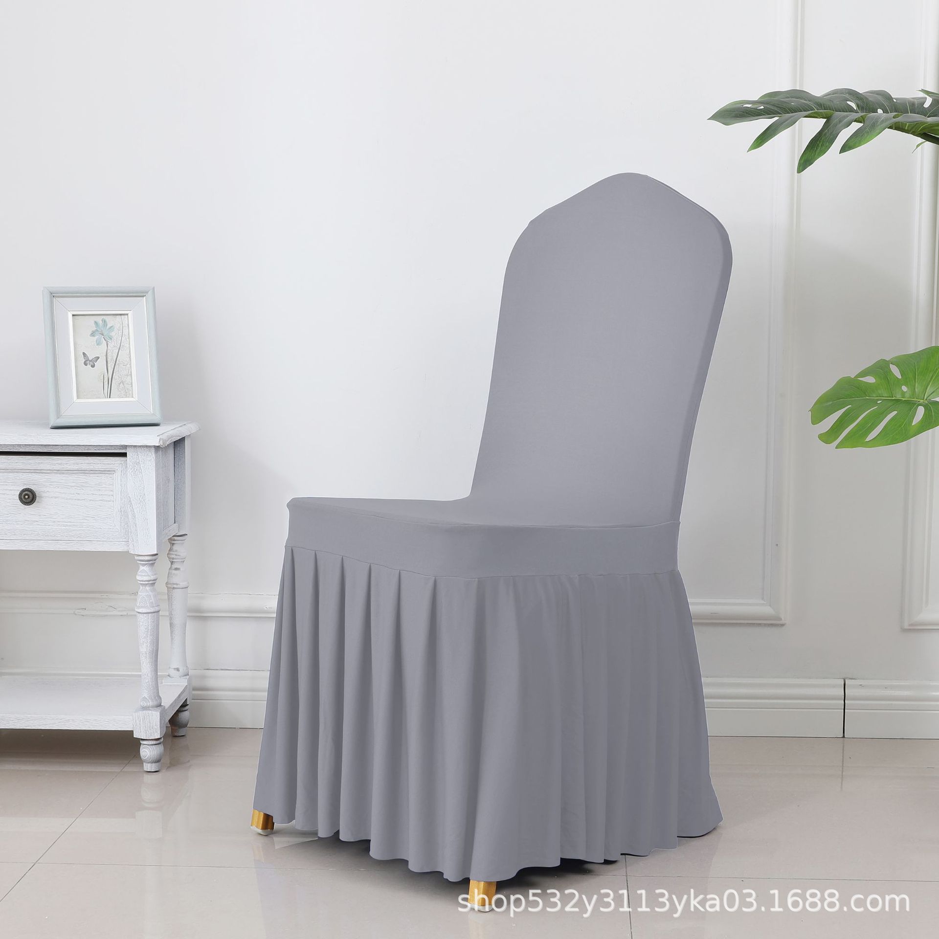 Picture of Chair Cover Thickened Stretch Pleated Skirt Dining Chair Cover Hotel Wedding Banquet Event Stool Cover Hotel Cloth