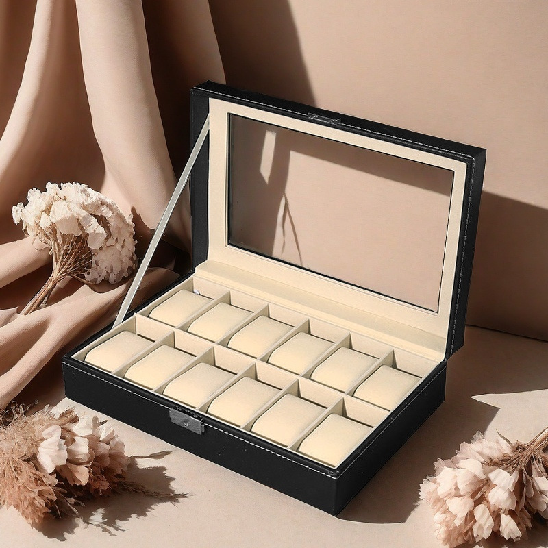 Picture of High-grade leather 10-position watch box mechanical watch storage display box high-permeability glass cover counter watch box cross-border
